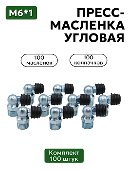 Комплект угловых пресс-масленок М6х1 90 градусов с защитным колпачком 100 шт